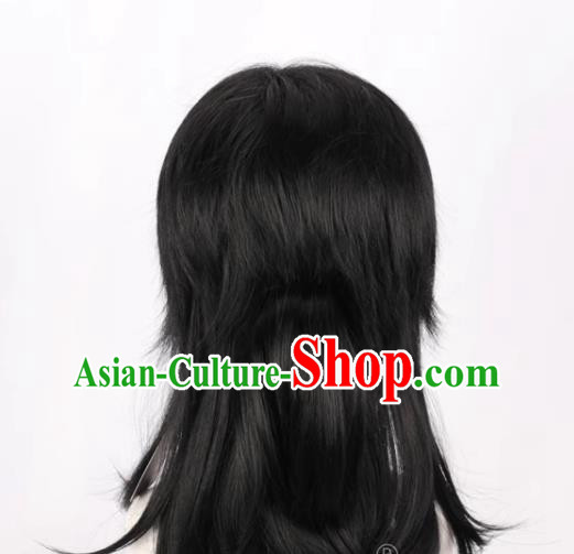 Demon Slayer Kimetsu No Yaiba Tomioka Giyu COS Style Wig Tiger Mouth Clip Black Fluffy Fake Hair