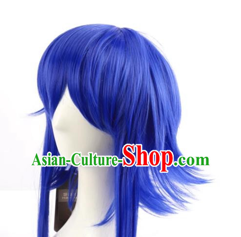 Gumi Color Changing Version Of Sapphire Blue Sideburns Lengthened And Turned Up VOCALOID Cosplay Short Wig