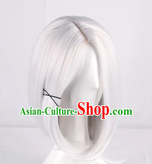 3 7 Points Scalp Silver White Cos Anime Wig For Men And Women