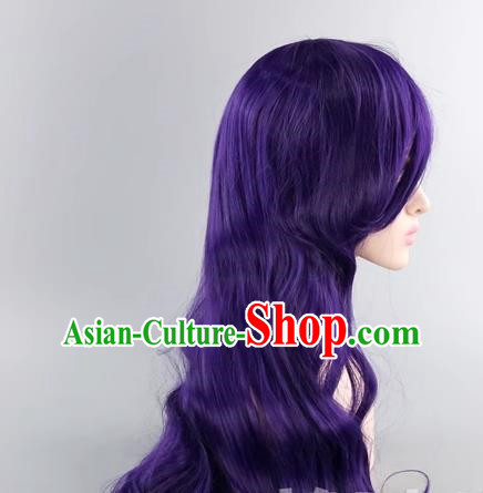 Vocaloid Sword Spring And Autumn Mo Qingxian 80CM Dark Purple Arjuna Maru Long Curly Hair COS Wig