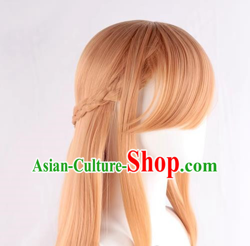 100CM Long Straight Hair Anime Miko Warm Orange Cospaly Wig