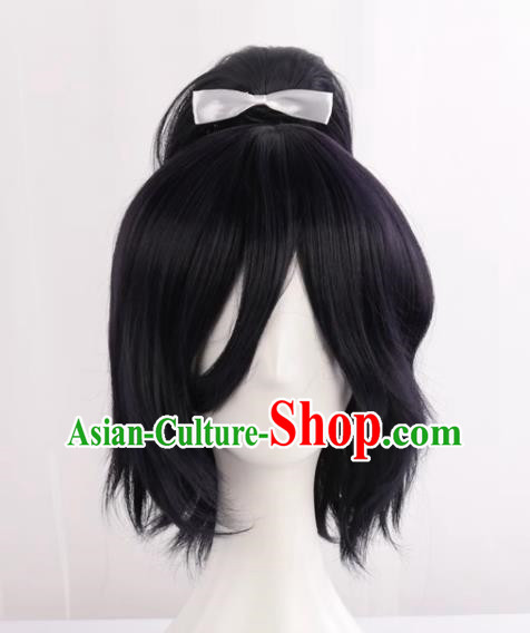 Yamato Mamoru Yasuda Cos Wig Sword Flurry Black And Blue Reverse Curled Hair Card Full Top Anime Fake Hair