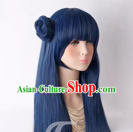 Lovelive ! Sunshine !! Yoshiko Tsushima Mixed Blue Long Straight Hair Hair Bag Cos Wig