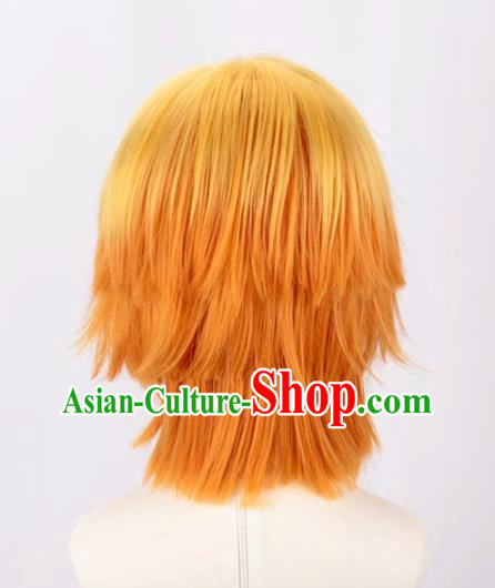 Demon Slayer Cos My Wife Zenitsu Yellow Gradient Orange Curled Short Hair Cosplay Wig