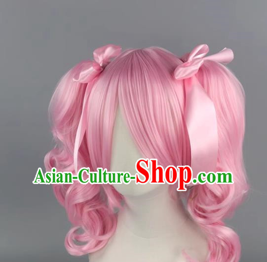 Bang Dream Aya Maruyama Light Pink Body Double Ponytail Short Curly Cosplay Wig