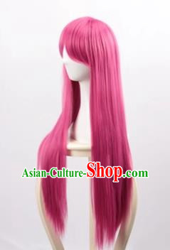 Rose Red 80CM Long Straight Hair With Oblique Bangs And High Temperature Silk Women Nightclub Fake Hair Cosplay Wig