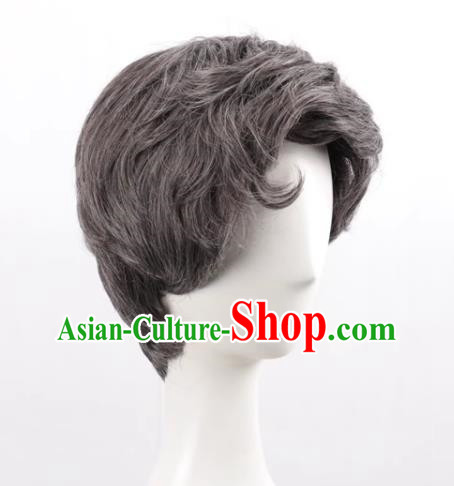 Stage Props Show Grandpa Wig Middle Aged Gray Male Short Hair Hood Cosplay Wig