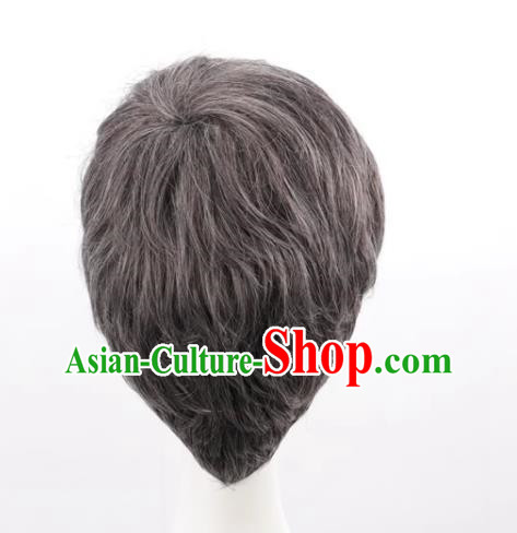 Stage Props Show Grandpa Wig Middle Aged Gray Male Short Hair Hood Cosplay Wig