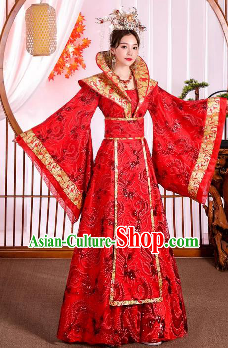 China Traditional Hanfu Queen Red Dress Ancient Imperial Consort Costume Tang Dynasty Empress Wedding Clothing