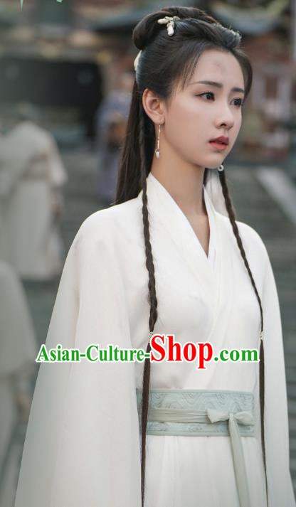 China Ancient Swordswoman White Costumes TV Series Mysterious Lotus Casebook Qiao Wanwan Replica Clothing