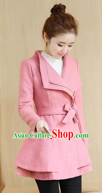 Winter Female Pink Jacket Elegant Woolen Slim Dress Woman Plus Size Costume