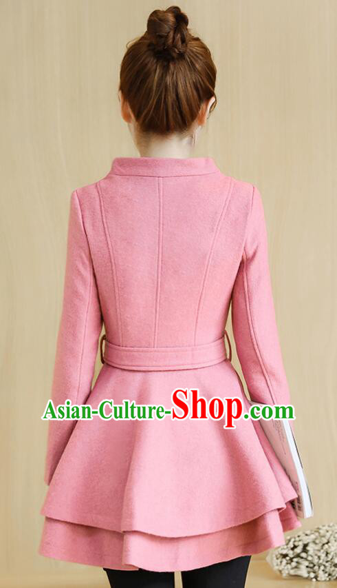 Winter Female Pink Jacket Elegant Woolen Slim Dress Woman Plus Size Costume