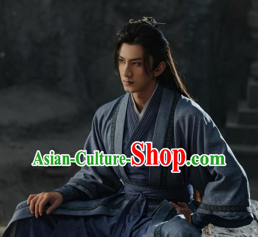 China Ancient Swordsman Dark Blue Costumes TV Series Mysterious Lotus Casebook Swordsman Master Di Feisheng Replica Clothing