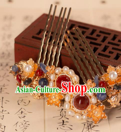 China Mibg Dynasty Pearl Hair Combs Ancient Empress Hair Jewelries Handmade Hanfu Accessories