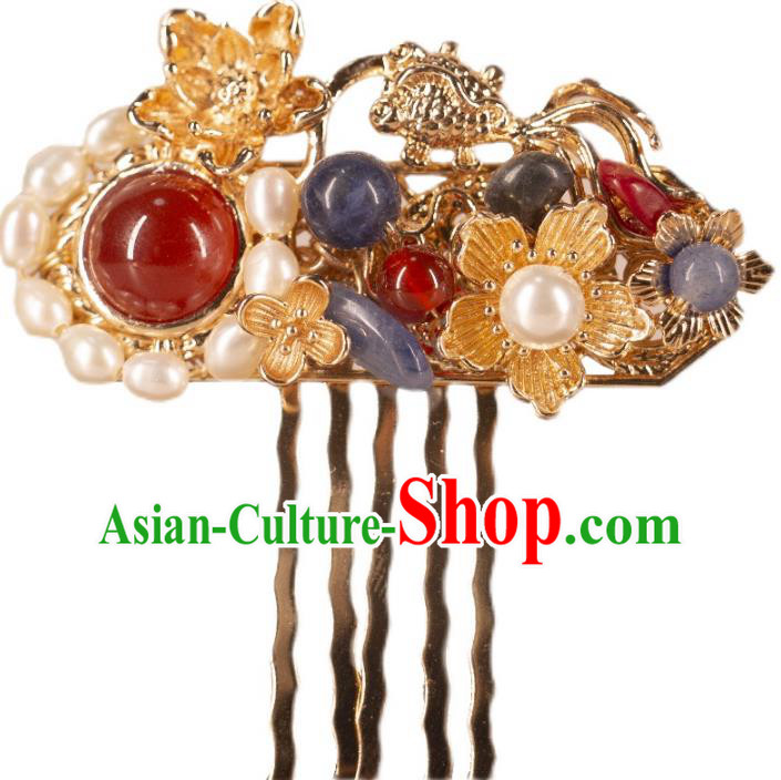 China Mibg Dynasty Pearl Hair Combs Ancient Empress Hair Jewelries Handmade Hanfu Accessories