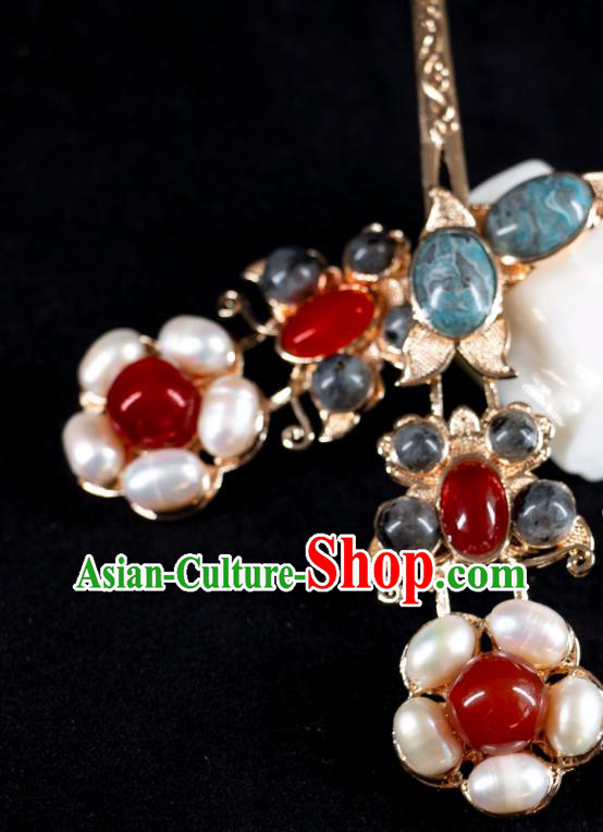 Ancient Empress Gems Hairpins Handmade Hanfu Hair Jewelries China Song Dynasty Pearl Hair Clips