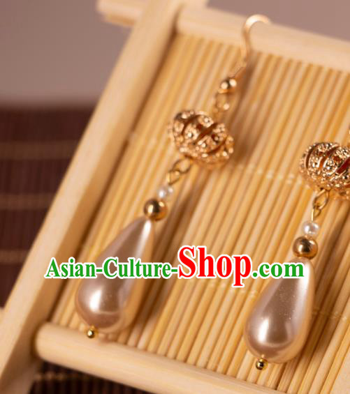 Ancient Bride Pearl Earrings Handmade Hanfu Jewelries China Ming Dynasty Empress Ear Accessories