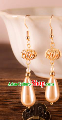 Ancient Bride Pearl Earrings Handmade Hanfu Jewelries China Ming Dynasty Empress Ear Accessories