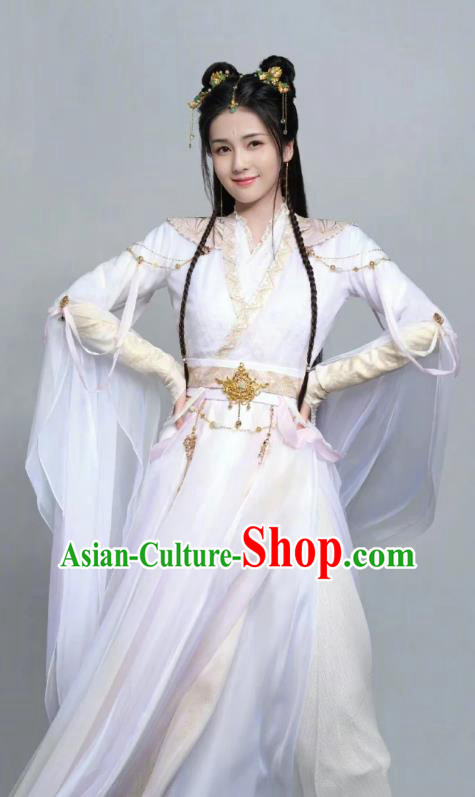 China Ancient Swordswoman Clothing TV Series Till The End of The Moon Fairy Sang Jiu White Dress