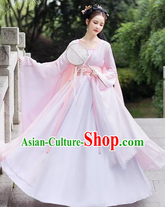 China Song Dynasty Woman Replicate Clothing Traditional Hanfu Fairy Pink Dress Ancient Clothing