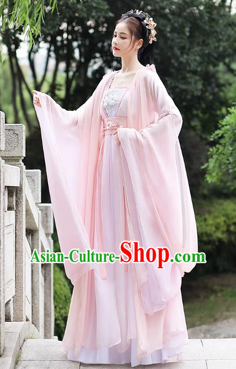 China Song Dynasty Woman Replicate Clothing Traditional Hanfu Fairy Pink Dress Ancient Clothing
