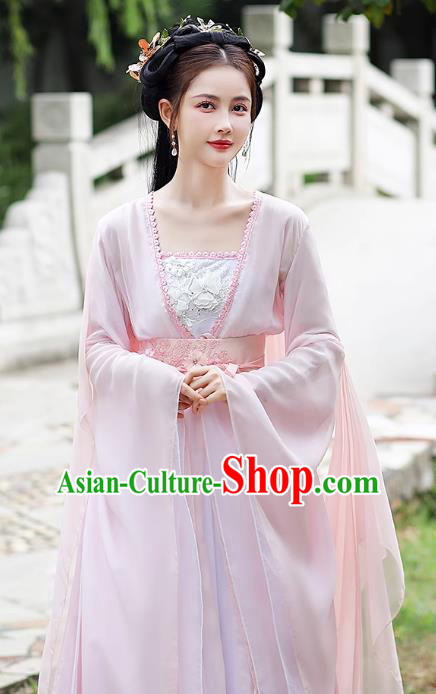 China Song Dynasty Woman Replicate Clothing Traditional Hanfu Fairy Pink Dress Ancient Clothing