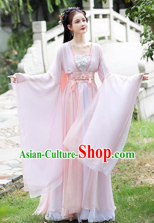 China Song Dynasty Woman Replicate Clothing Traditional Hanfu Fairy Pink Dress Ancient Clothing