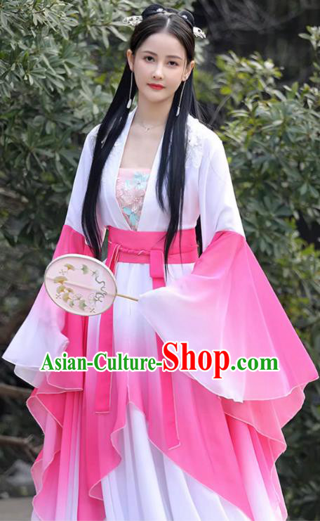 China Ancient Fairy Clothing Tang Dynasty Princess Clothing Traditional Hanfu Pink Wide Sleeve Dress