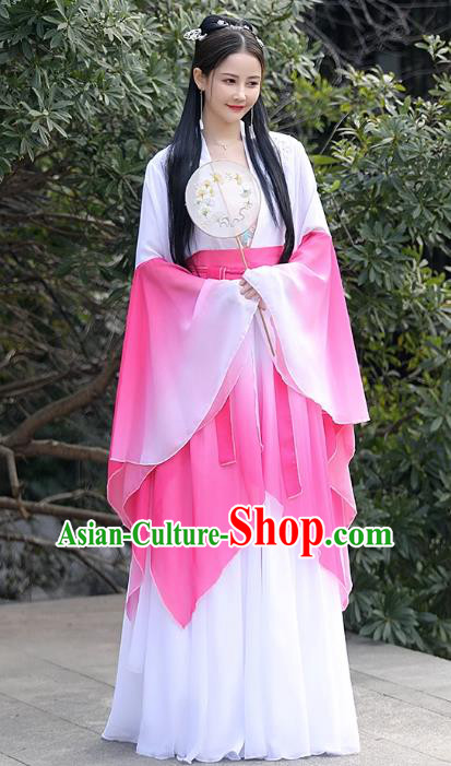 China Ancient Fairy Clothing Tang Dynasty Princess Clothing Traditional Hanfu Pink Wide Sleeve Dress