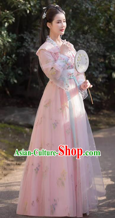 China Ancient Young Lady Clothing Song Dynasty Replicate Clothing Traditional Hanfu Fairy Pink Dress