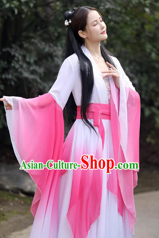China Ancient Fairy Clothing Tang Dynasty Princess Clothing Traditional Hanfu Pink Wide Sleeve Dress
