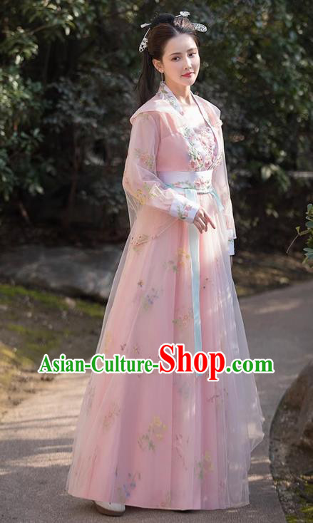 China Ancient Young Lady Clothing Song Dynasty Replicate Clothing Traditional Hanfu Fairy Pink Dress