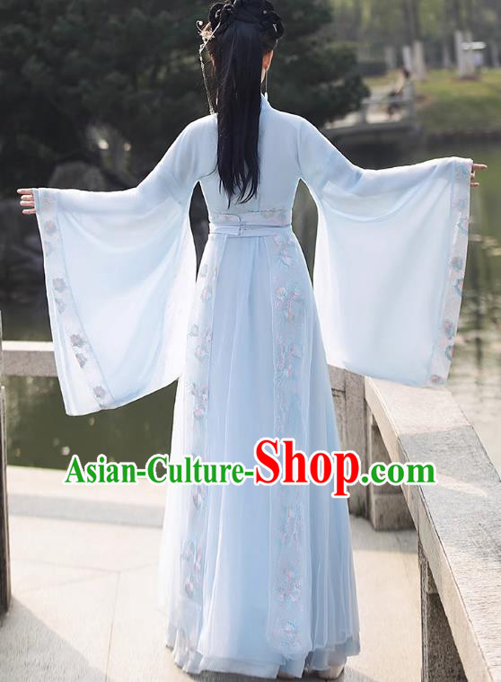 China Traditional Hanfu Princess Blue Dress Ancient Young Lady Clothing Song Dynasty Replicate Clothing