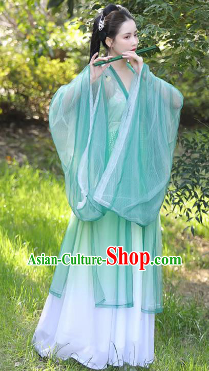 China Ancient Fairy Clothing Tang Dynasty Female Replicate Clothing Traditional Hanfu Green Hezi Dress