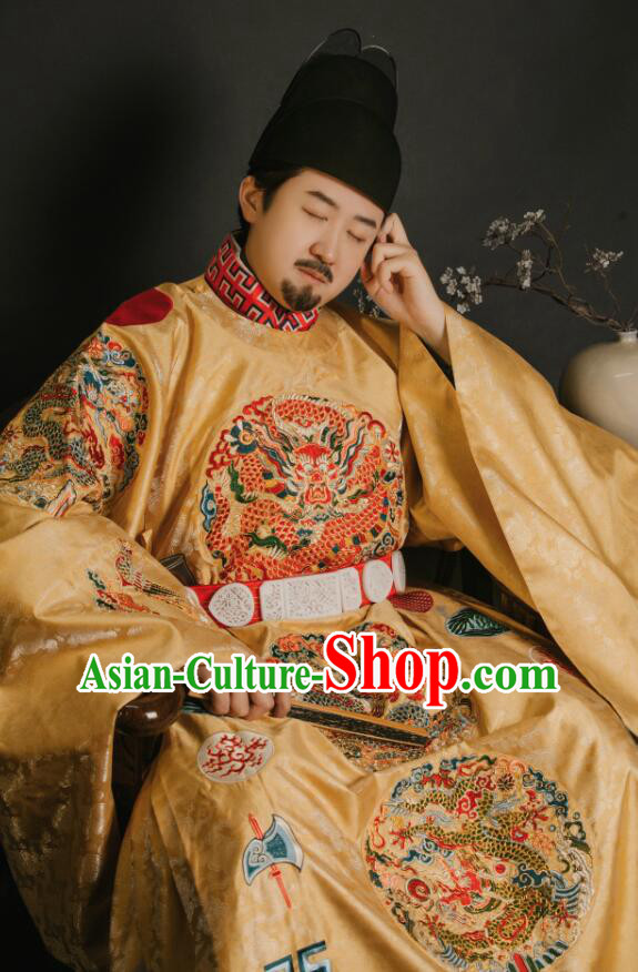 China Ancient Clothing Ming Dynasty Replicate Clothing Emperor Yellow Embroidered Robe