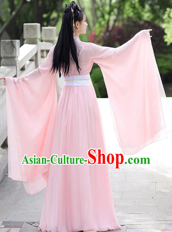 China Ancient Clothing Traditional Wide Sleeve Pink Hanfu Dress Tang Dynasty Princess Costume