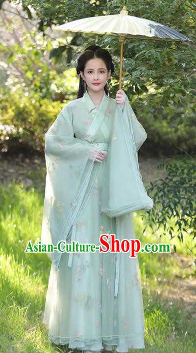 China Song Dynasty Princess Costume Ancient Clothing Traditional Wide Sleeve Green Hanfu Dress