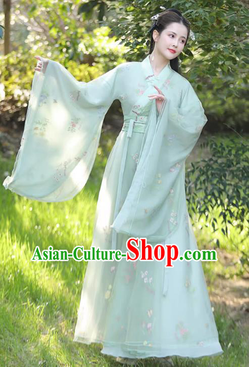 China Song Dynasty Princess Costume Ancient Clothing Traditional Wide Sleeve Green Hanfu Dress