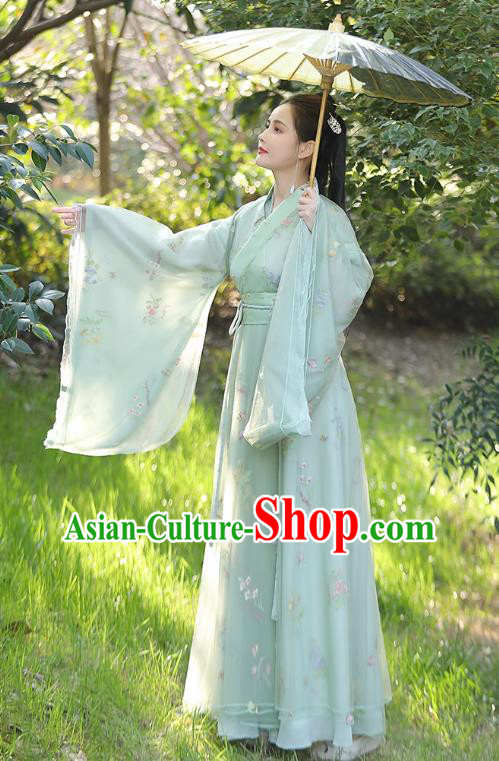 China Song Dynasty Princess Costume Ancient Clothing Traditional Wide Sleeve Green Hanfu Dress