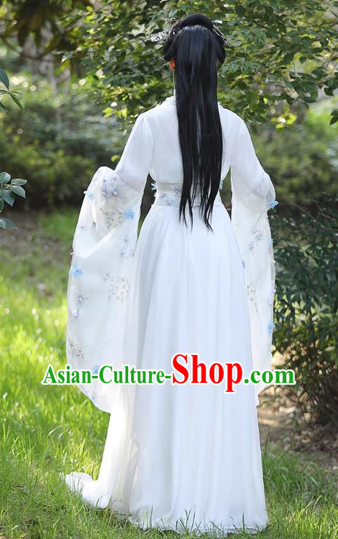 Traditional Wide Sleeve White Hanfu Dress China Tang Dynasty Costume Ancient Goddess Clothing