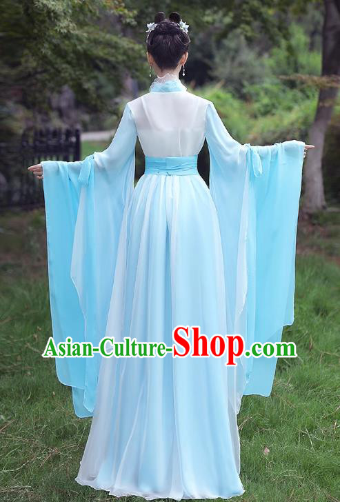 China Ancient Hanfu Classical Dance Clothing Light Blue Fairy Dress Song Dynasty Princess Costume