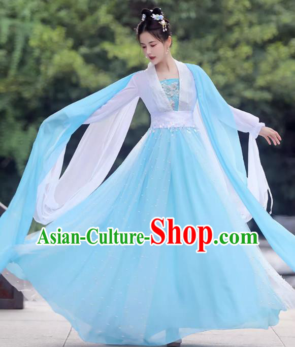 China Song Dynasty Princess Costume Blue Fairy Dress Ancient Hanfu Classical Dance Clothing