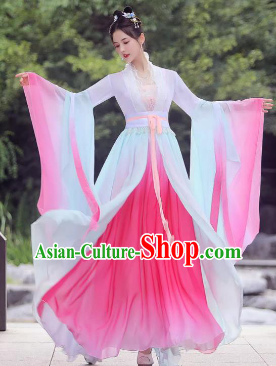 China Classical Dance Clothing Qin Dynasty Princess Costume Pink Fairy Dress Ancient Goddess Hanfu