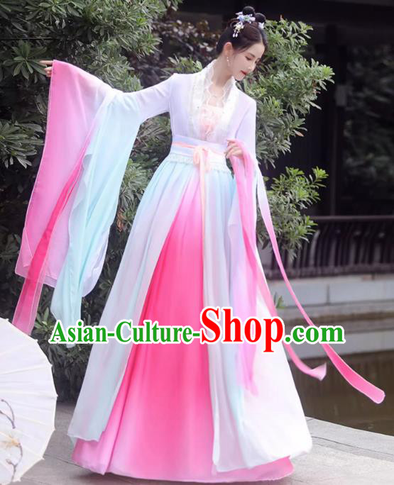 China Classical Dance Clothing Qin Dynasty Princess Costume Pink Fairy Dress Ancient Goddess Hanfu