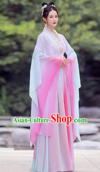 China Classical Dance Clothing Qin Dynasty Princess Costume Pink Fairy Dress Ancient Goddess Hanfu