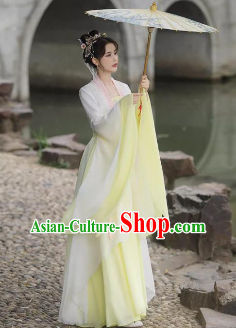 China Ancient Woman Hanfu Classical Dance Clothing Song Dynasty Princess Costume Yellow Fairy Dress