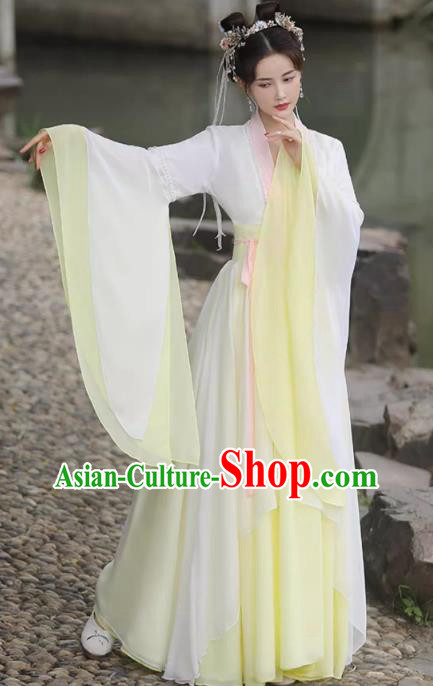 China Ancient Woman Hanfu Classical Dance Clothing Song Dynasty Princess Costume Yellow Fairy Dress