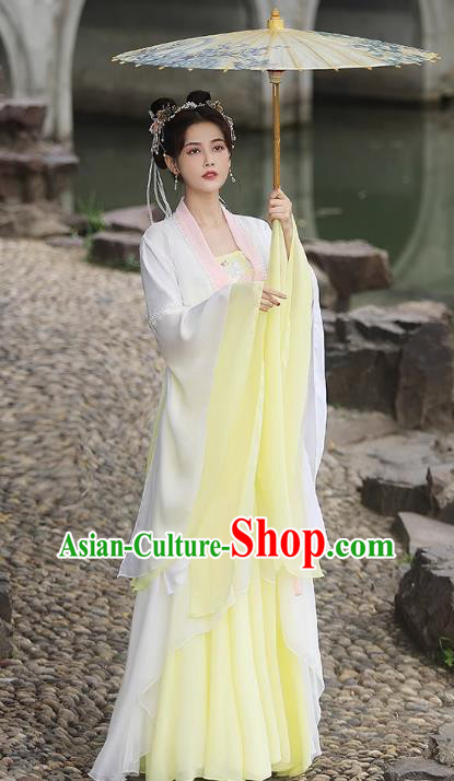 China Ancient Woman Hanfu Classical Dance Clothing Song Dynasty Princess Costume Yellow Fairy Dress