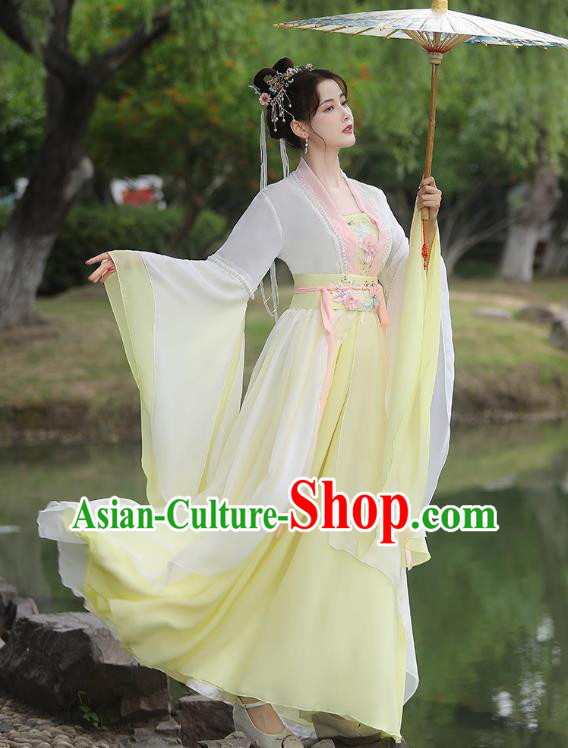 China Ancient Woman Hanfu Classical Dance Clothing Song Dynasty Princess Costume Yellow Fairy Dress