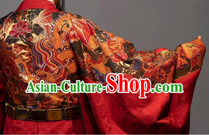 China Ancient Official Clothing Male Hanfu Red Brocade Robe Ming Dynasty Prime Minister Costume